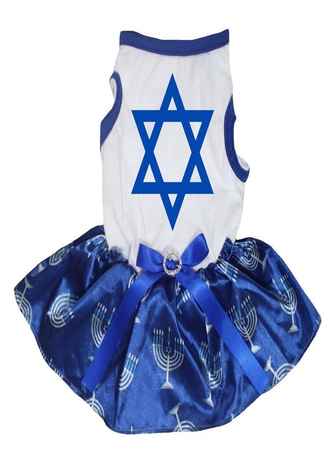 Petitebella Hexagram Star Puppy Dog Dress (White/Blue Candlesticks, Medium)